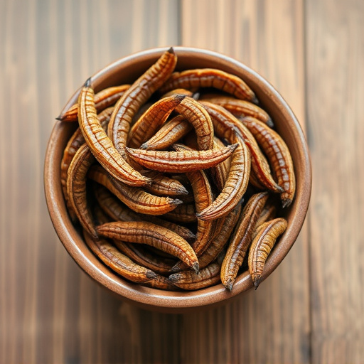 Dried mealworms in small bowl