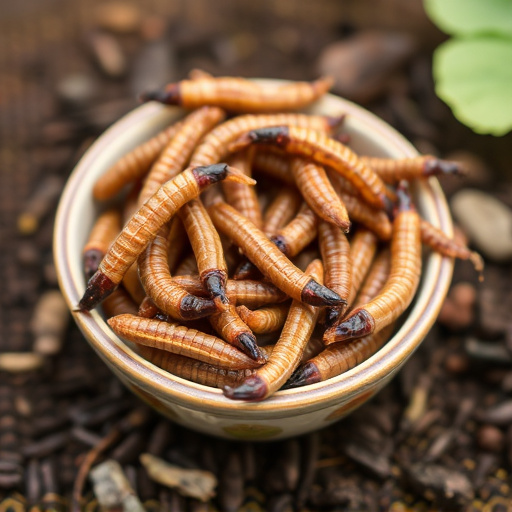 Dried mealworms in small garden dish