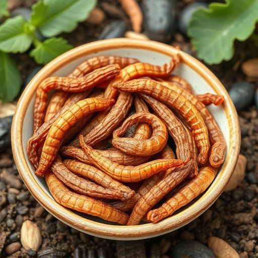 Dried mealworms in small garden dish