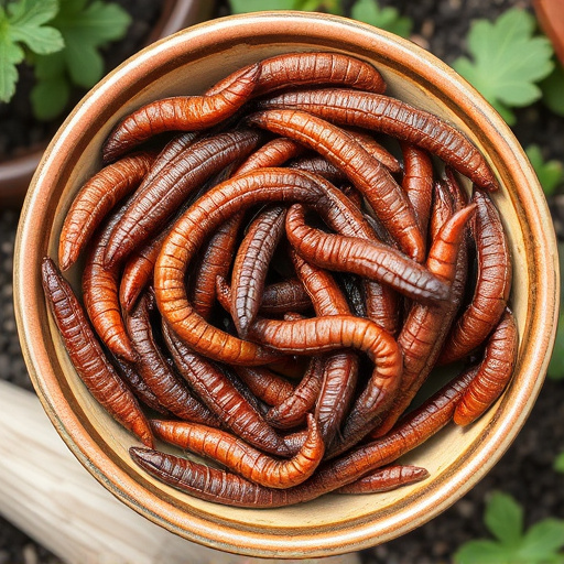 Dried mealworms in small garden dish