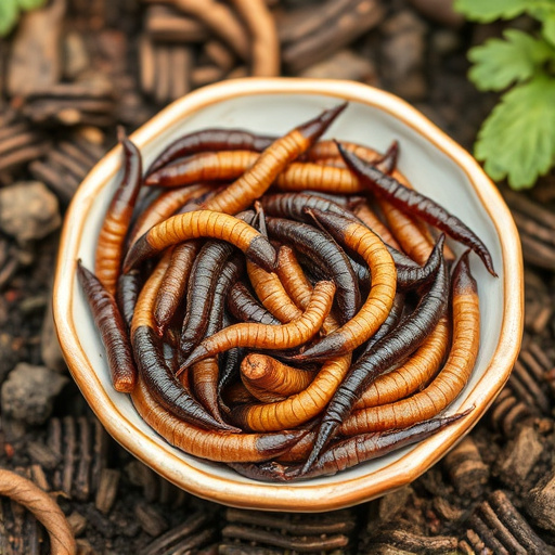 Dried mealworms in small garden dish