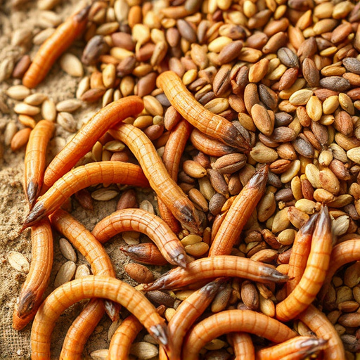 Dried mealworms next to seed mix