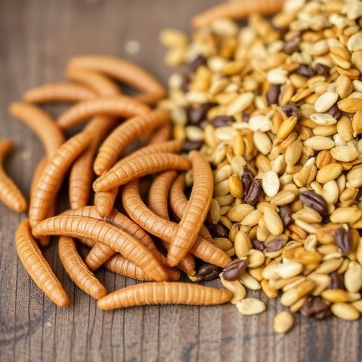 Dried mealworms next to seed mix