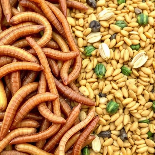 Dried mealworms next to seed mix