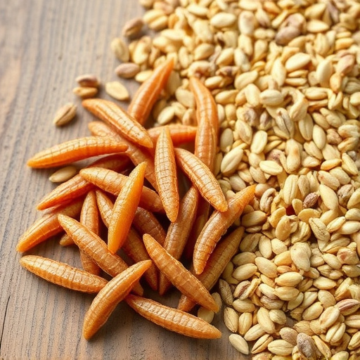 Dried mealworms next to seed mix