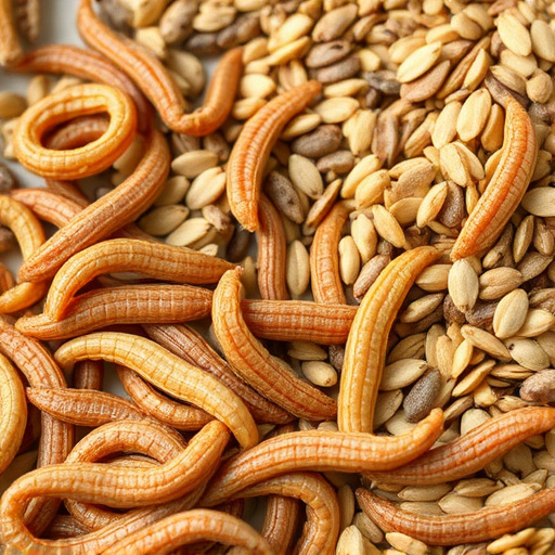 Dried mealworms next to seed mix