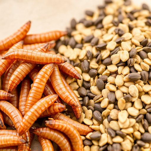 Dried mealworms next to seed mix