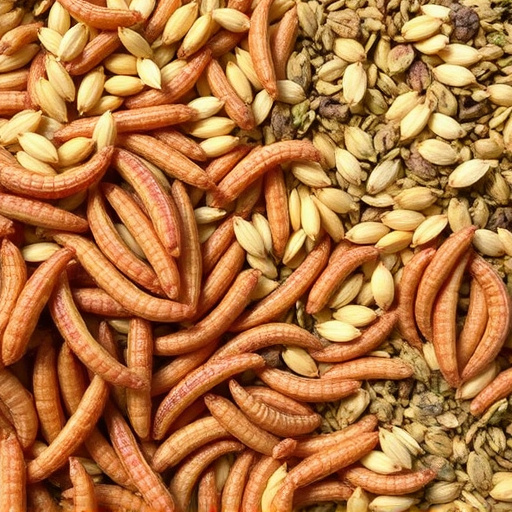 Dried mealworms next to seed mix