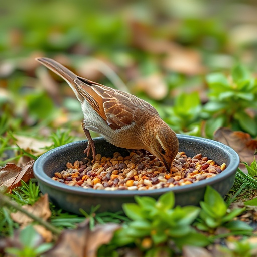 Dunnock foraging beneath ground seed tray