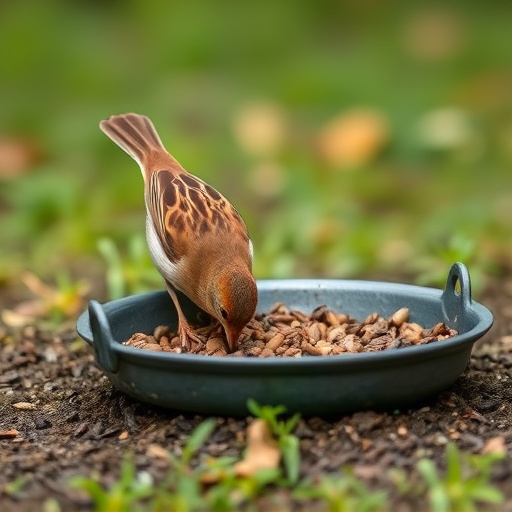 Dunnock foraging beneath ground seed tray