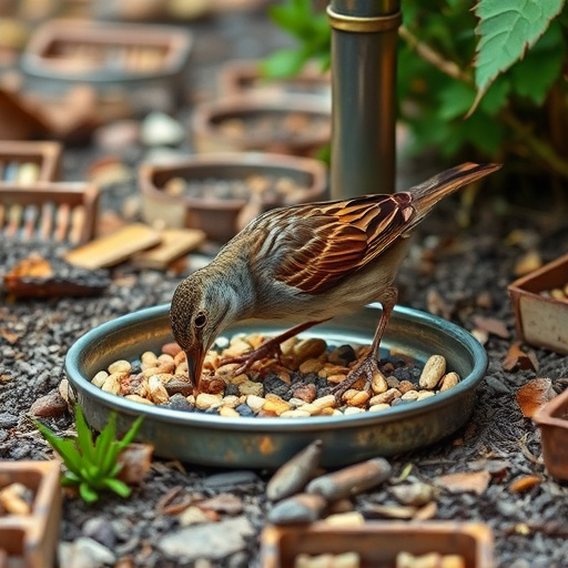 Dunnock foraging beneath ground seed tray