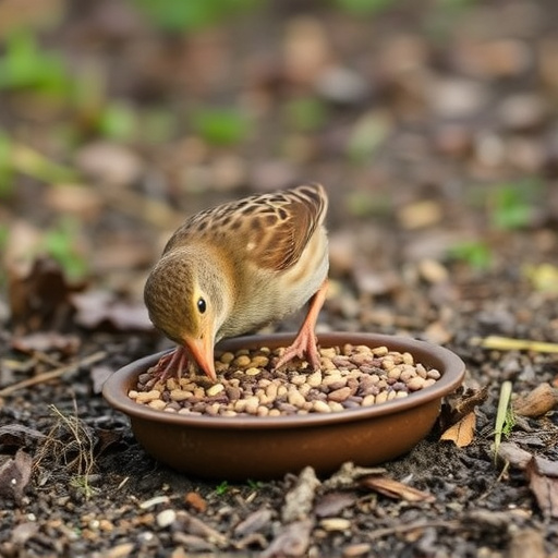 Dunnock foraging beneath ground seed tray