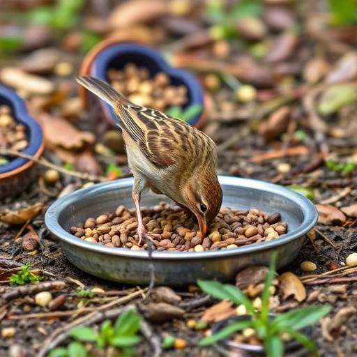Dunnock foraging beneath ground seed tray