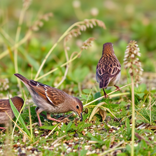 Dunnocks feeding on scattered seed mix