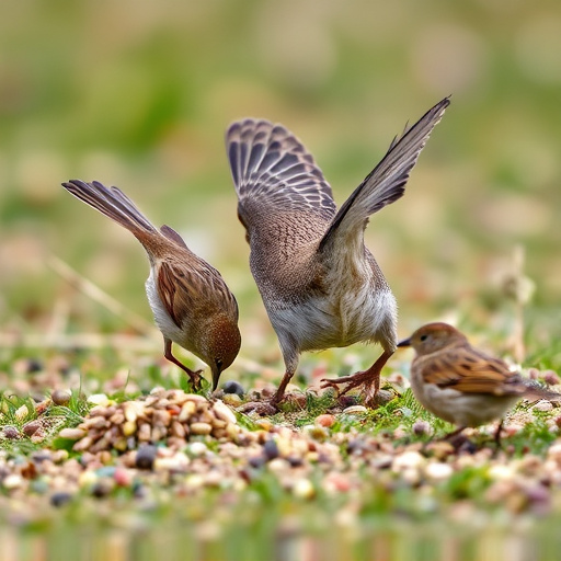 Dunnocks feeding on scattered seed mix