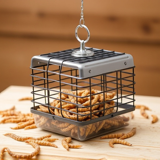 Durable cage feeder holding mealworms