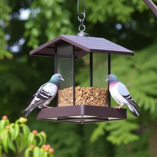 Elevated feeder with pigeon deterrent baffle