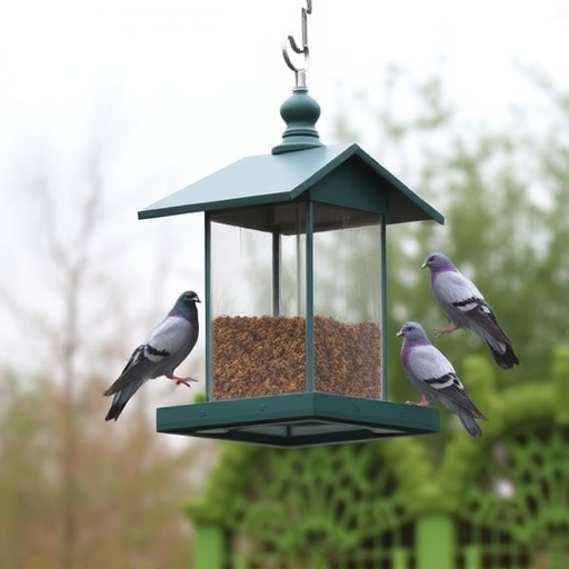 Elevated feeder with pigeon deterrent baffle