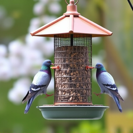 Elevated feeder with pigeon deterrent baffle