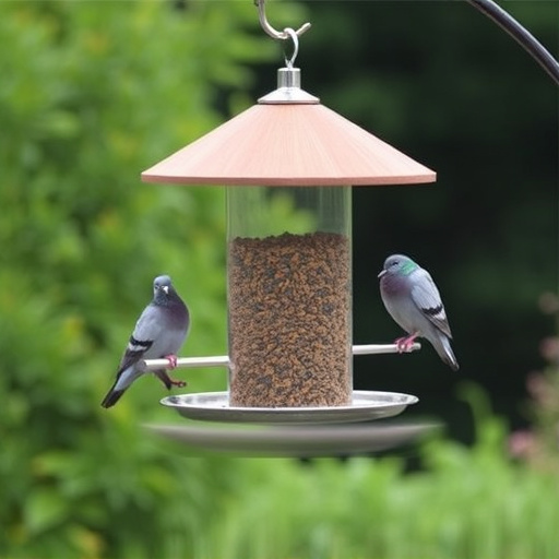 Elevated feeder with pigeon deterrent baffle