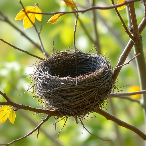Empty bird nest in late summer