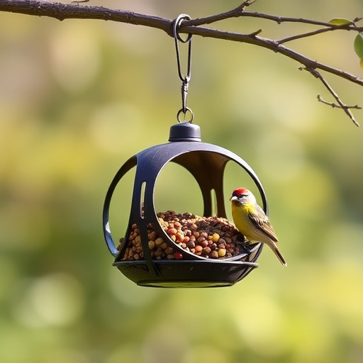 Fat ball bird feeder hanging from branch