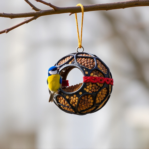 Fat ball bird feeder hanging from branch