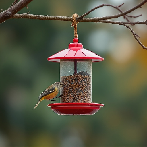 Fat ball bird feeder hanging from branch