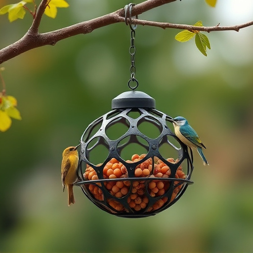 Fat ball bird feeder hanging from branch