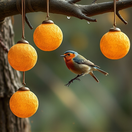 Fat balls hanging near robin perch