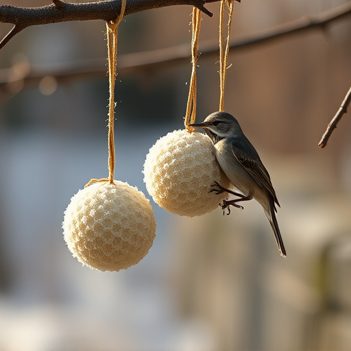 Fat balls hanging near robin perch
