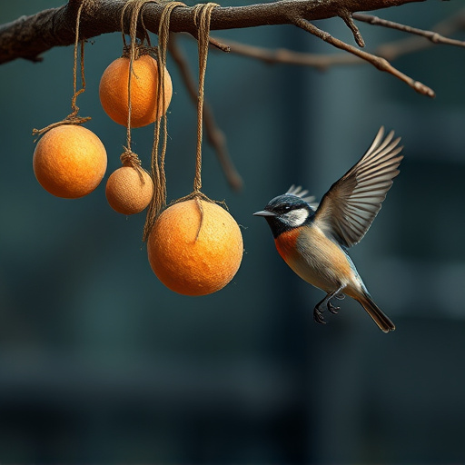 Fat balls hanging near robin perch