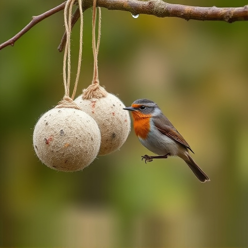 Fat balls hanging near robin perch