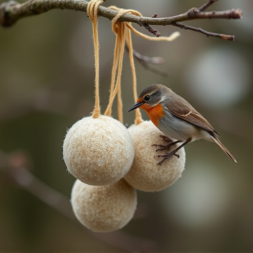 Fat balls hanging near robin perch