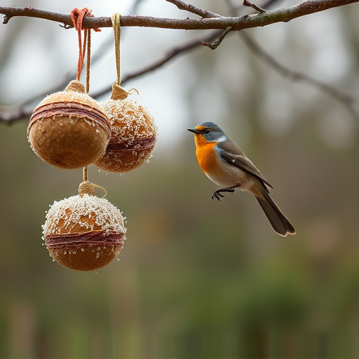 Fat balls hanging near robin perch