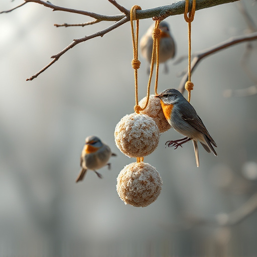 Fat balls hanging near robin perch