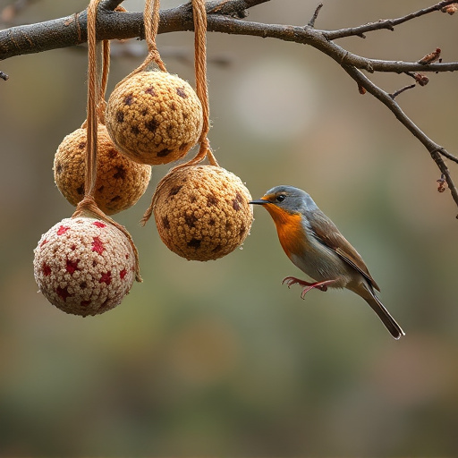 Fat balls hanging near robin perch