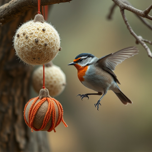 Fat balls hanging near robin perch