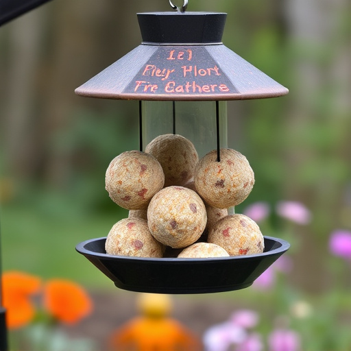 Fat balls hanging on garden feeder