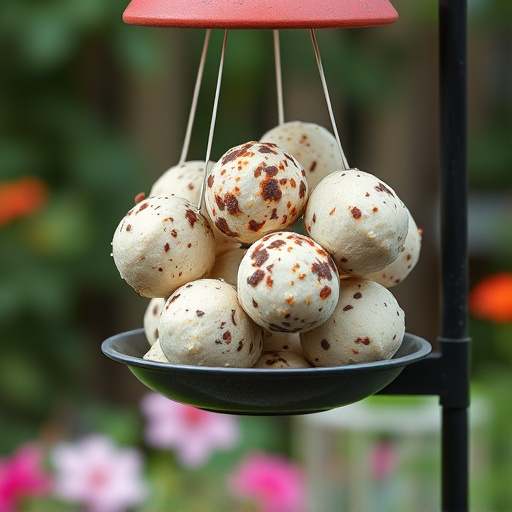 Fat balls hanging on garden feeder