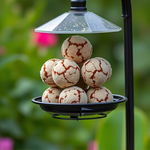 Fat balls hanging on garden feeder