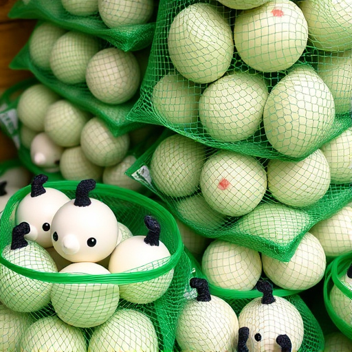 Fat balls stacked in green mesh bags