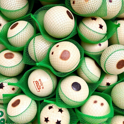 Fat balls stacked in green mesh bags