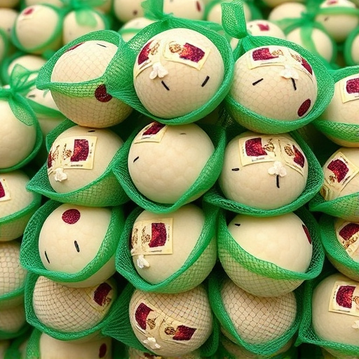 Fat balls stacked in green mesh bags