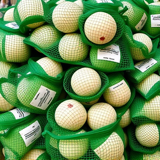 Fat balls stacked in green mesh bags