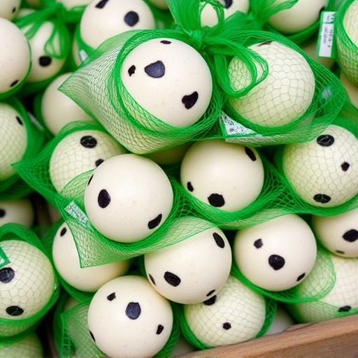 Fat balls stacked in green mesh bags