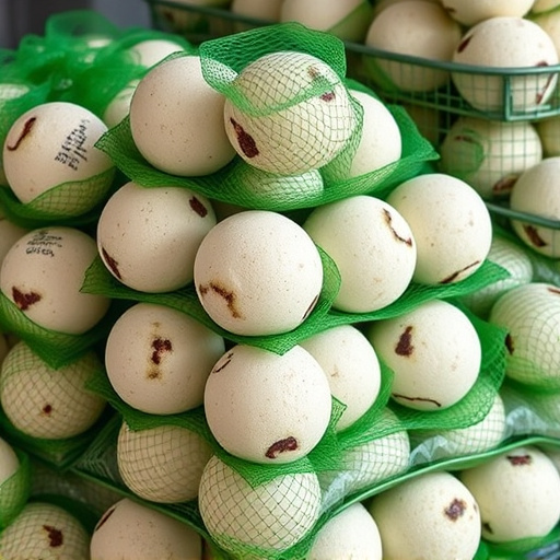 Fat balls stacked in green mesh bags