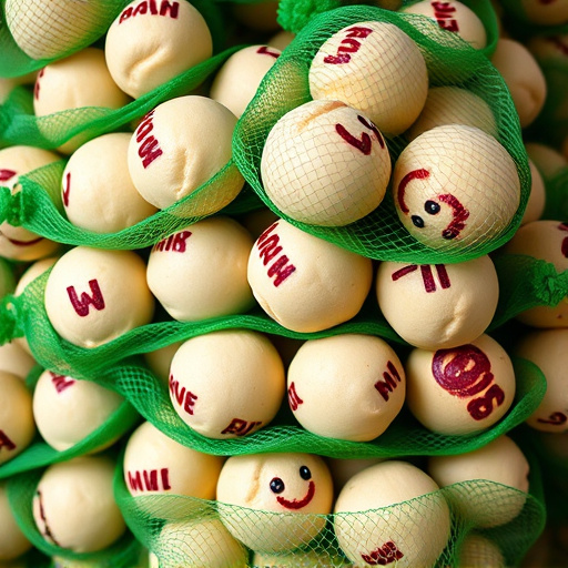 Fat balls stacked in green mesh bags