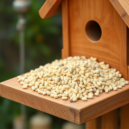 Fat pellets on wooden bird table