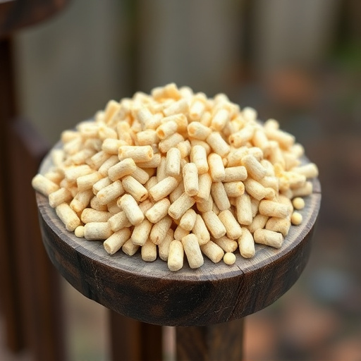 Fat pellets on wooden bird table